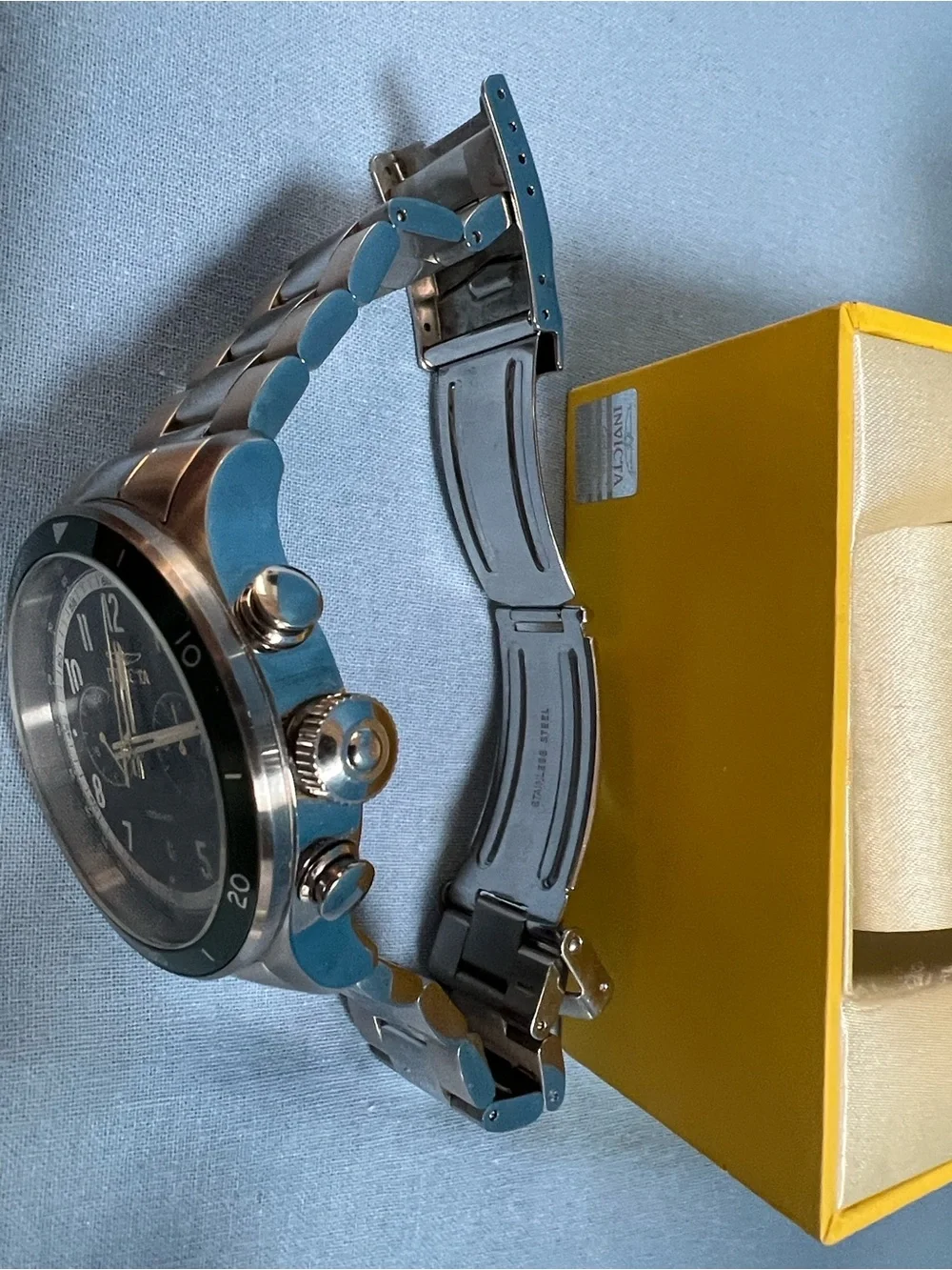 Invicta Men's Chronograph Watch in Black and Green & Gold Accents, model 35666.